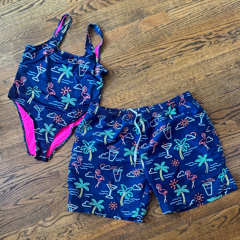Tropical Kids Swim Set - Navy and Pink
